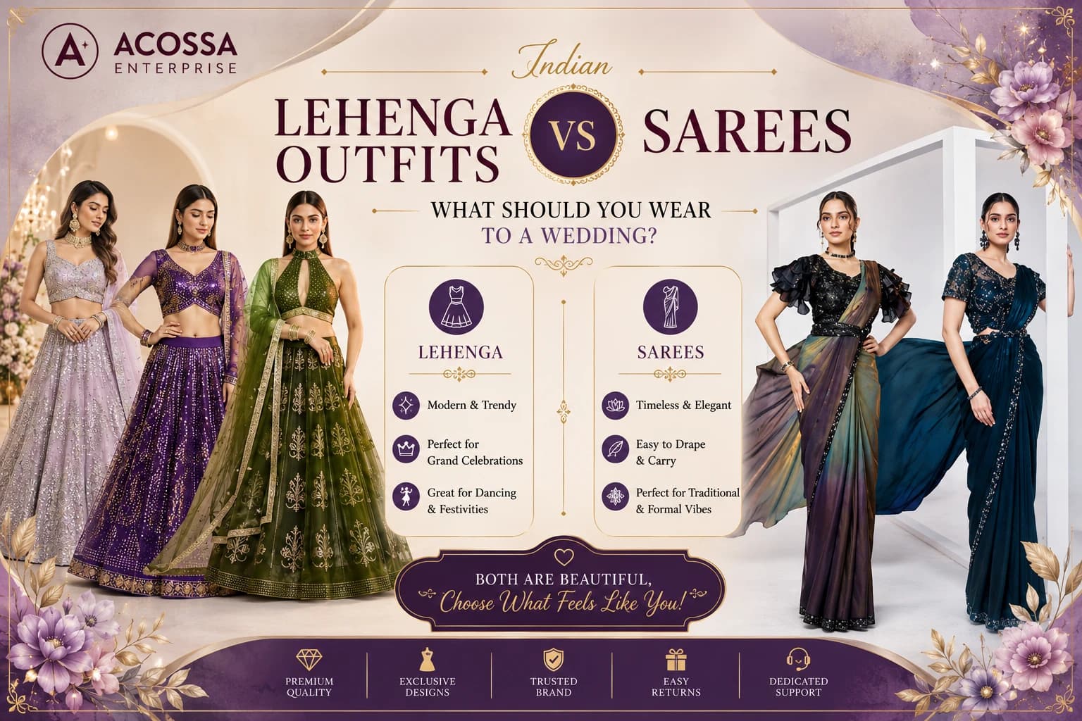 Indian Lehenga Outfits vs Sarees: What Should You Wear to a Wedding?
