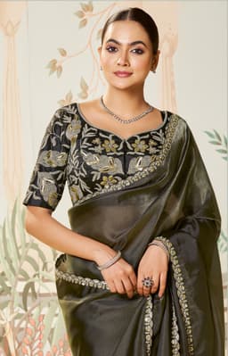 Charcoal Elegance Organza Saree