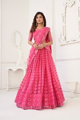 Hot Pink Butterfly Net Lehenga Choli
