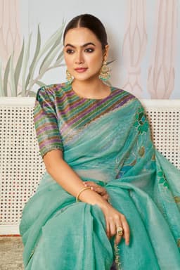 Aqua Signature Satin Organza Silk Handwork Saree
