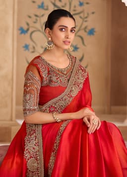 Ruby Red Silk Georgette Embroidered Wedding Saree