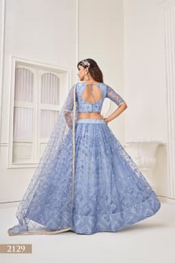 Powder Blue Mirror Work Lehenga Choli