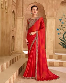 Ruby Red Silk Georgette Embroidered Wedding Saree