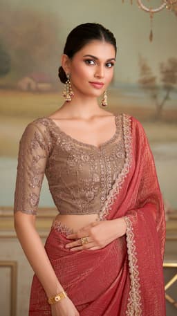 Dusty Rose Shining Georgette Wedding Saree