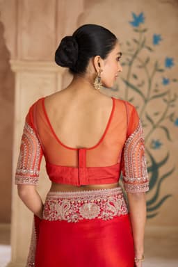 Ruby Red Silk Georgette Embroidered Wedding Saree