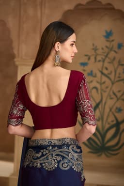Midnight Blue Silk Georgette Embroidered Wedding Saree