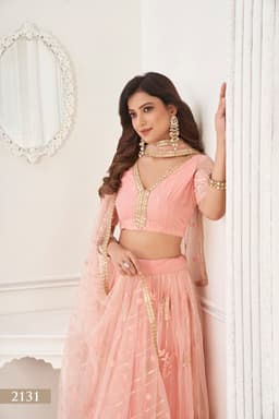 Peach Butterfly Net Lehenga Choli