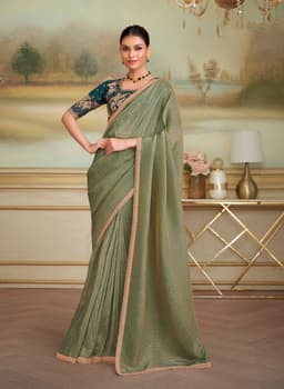 Sage Green Shining Georgette Festive Wear Saree