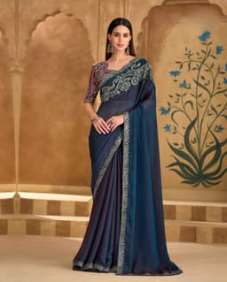Midnight Blue Silk Georgette Embroidered Wedding Saree