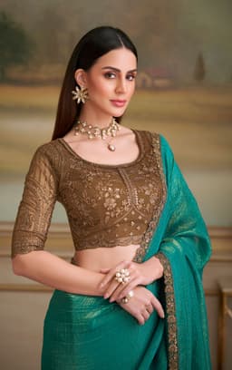 Turquoise Green Shining Georgette Wedding Wear Saree