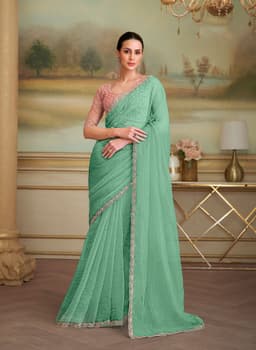 Mint Green Shining Wedding Wear Georgette Saree