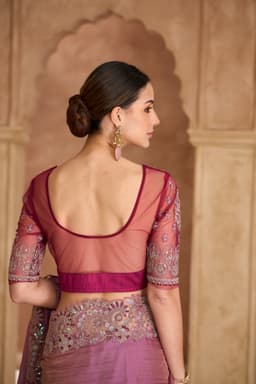 Lavender Tissue Georgette Embroidered Wedding Saree
