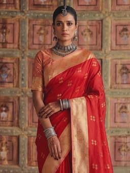 Red Soft Silk Saree with Gold Woven Border