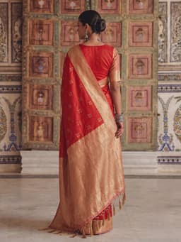 Red Soft Silk Saree with Gold Woven Border