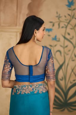 Teal Blue Chiffon Embroidered Wedding Saree