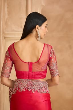 Hot Pink Satin Chiffon Embroidered Wedding Saree