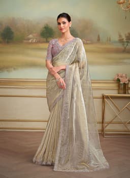 Champagne Gold Shining wedding Georgette Saree
