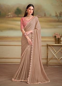 Taupe Brown Shining Georgette Festive Wear Saree